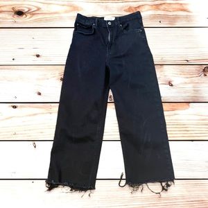 Reformation straight wide leg high rise black jeans raw hem